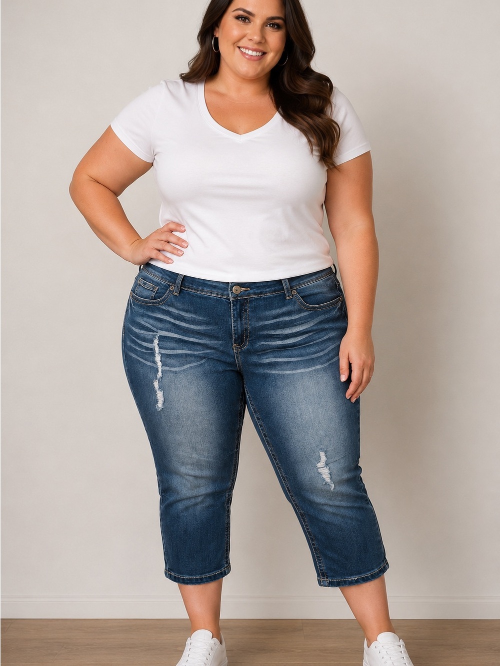 Reign Women’s Size 20 Capri Jeans Y2K Style Distressed Whiskered Stretch Denim
